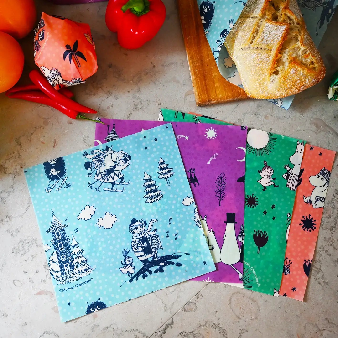 Gustaf & Linnea Moomin Bienenwachstuch "Im Winterland" 3er-Pack