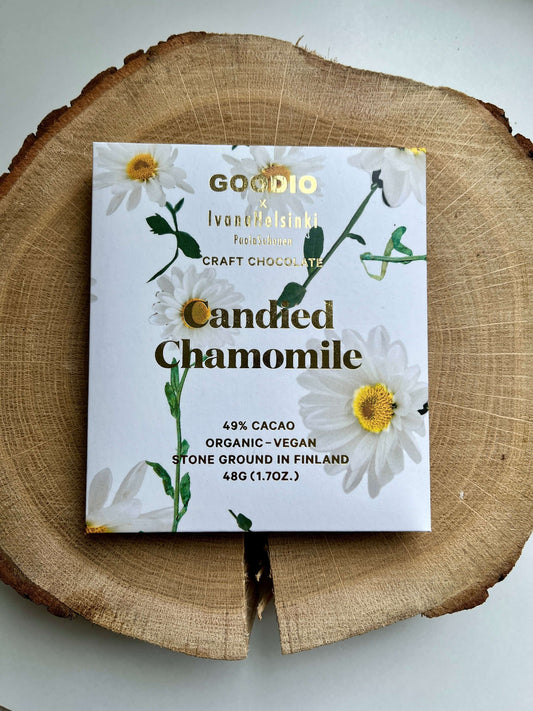 Goodio Candied Chamomile 49% vegane Schokolade 48g (saisonal verfügbar)