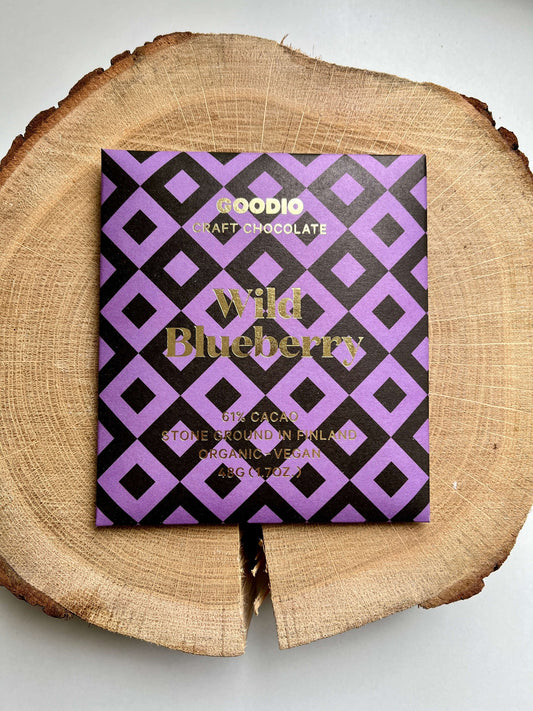 Goodio Wild Blueberry 61% vegane Schokolade 48g (saisonal verfügbar)