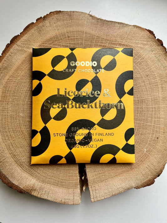 Goodio Licorice & Sea Buckthorn 53% vegane Schokolade 48g (saisonal verfügbar)