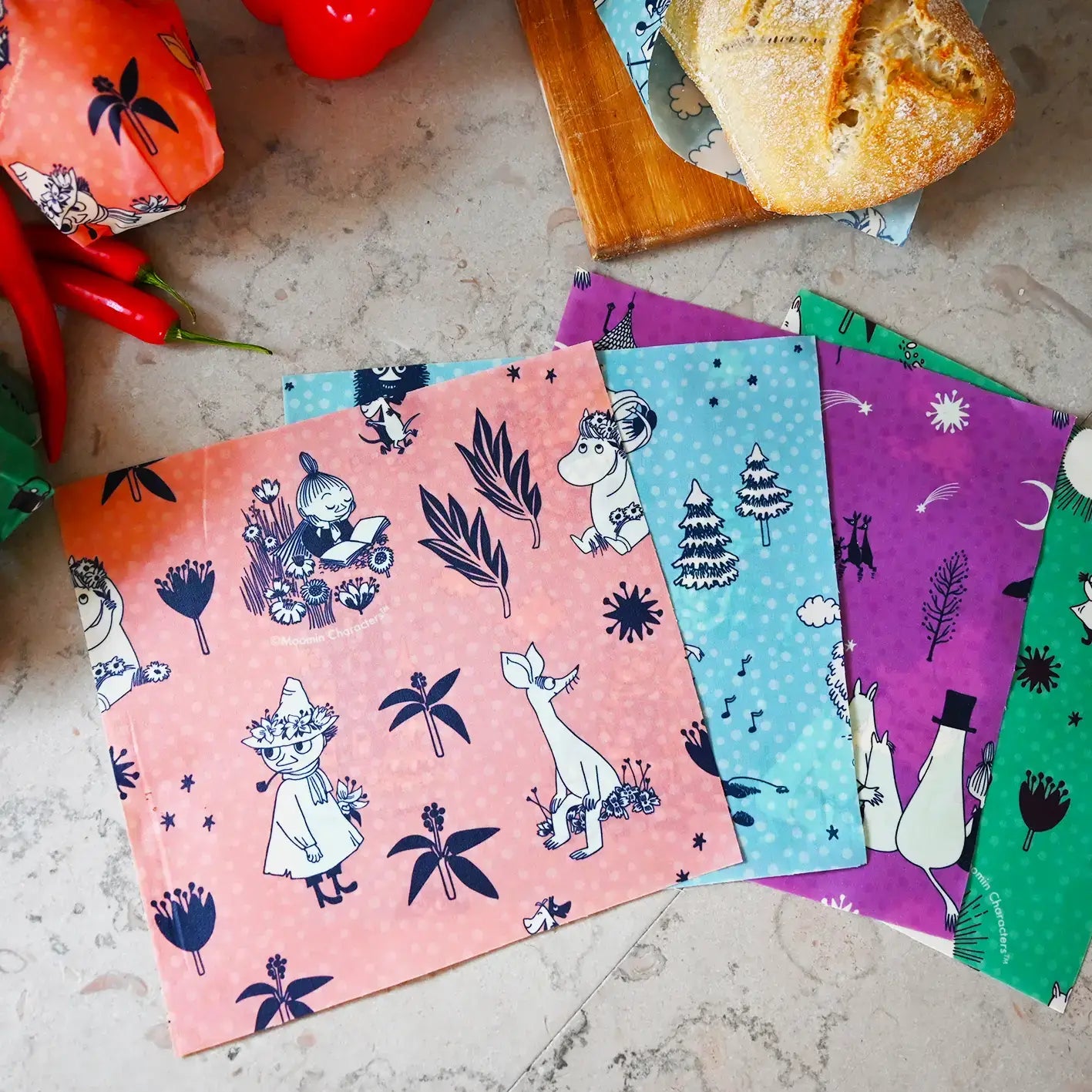 Gustaf & Linnea Moomin Bienenwachstuch "Die Natur geniessen" 3er-Pack