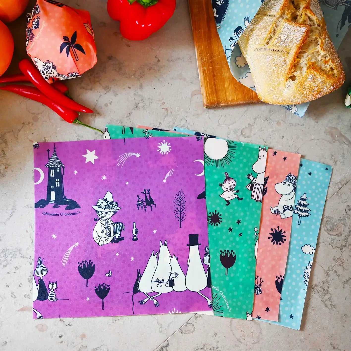 Gustaf & Linnea Moomin Bienenwachstuch "Bei Einbruch der Nacht" 3er-Pack